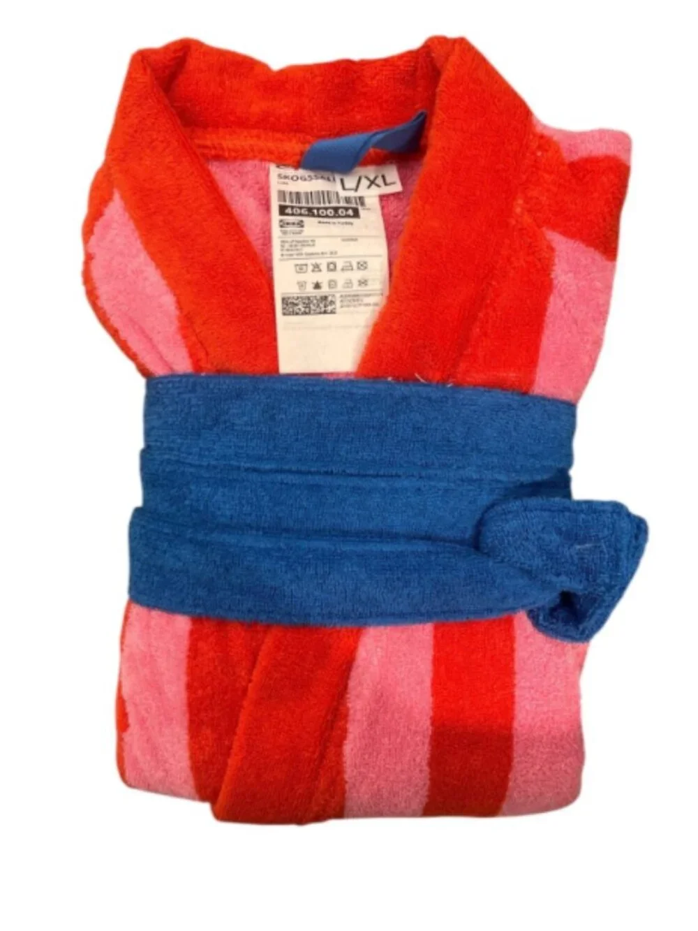 SKOGSSALLAT 406.100.04/40610004 Bathrobe, red-pink/stripe, L/XL